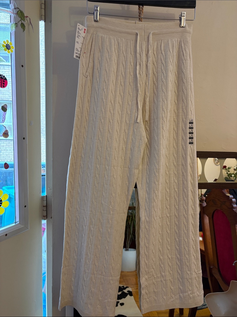 Uniqlo Cream Cable Knit Straight-Leg Pants